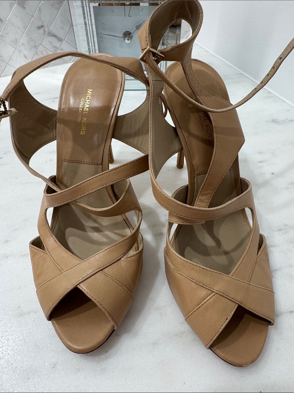 Michael Kors Collection Beige Tan Leather Strappy High Heels